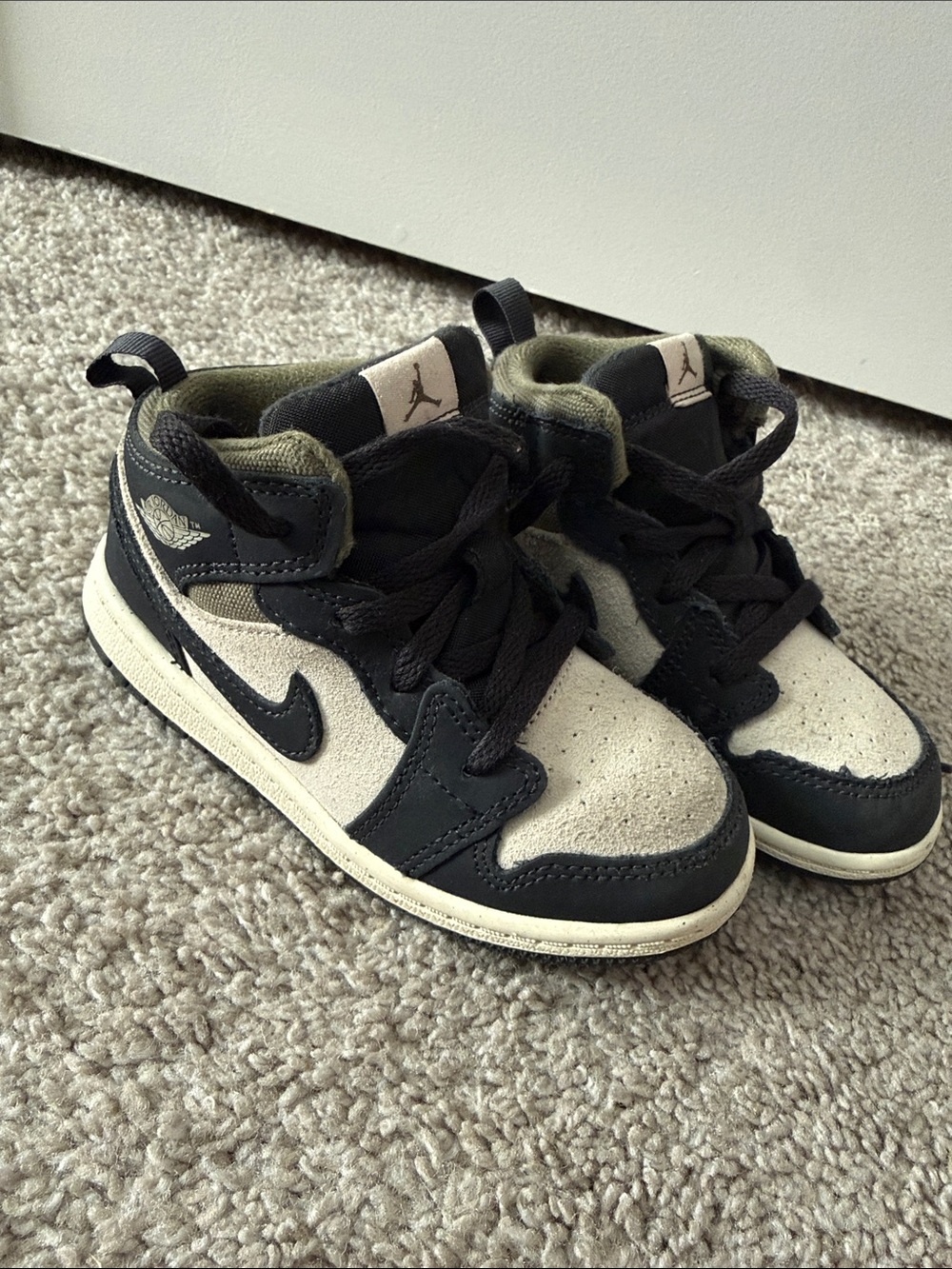 Nike Jordan Kids Charcoal Olive and Cream High-Top Sneakers